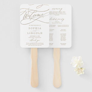 Romantic Gold Calligraphy Wedding Program Fan