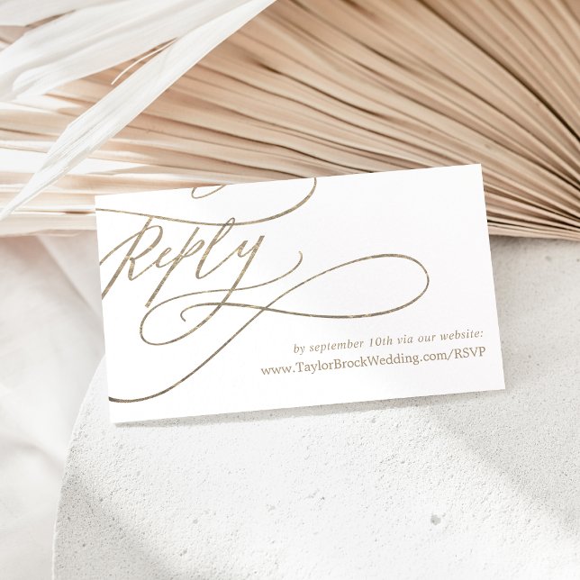 Romantic Gold Calligraphy Wedding Website RSVP Enclosure Card (Creator Uploaded)
