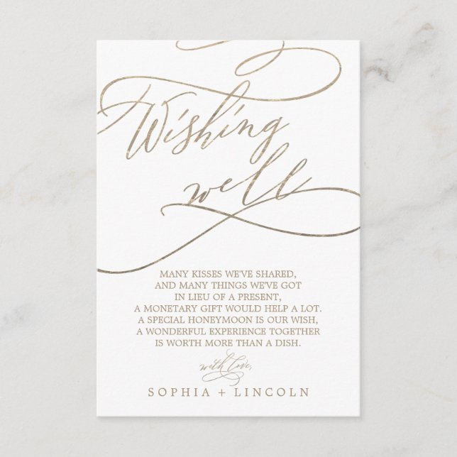 Romantic Gold Calligraphy Wishing Well Card (Front)