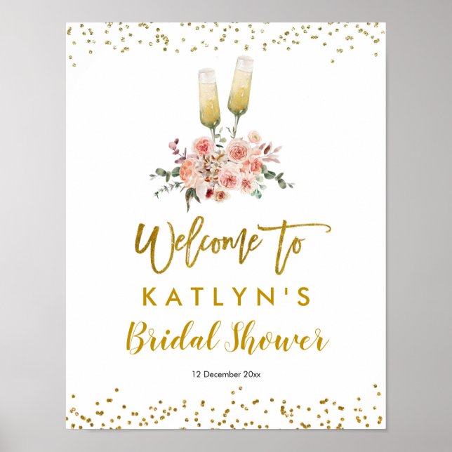 Romantic Gold Cheers to Love Welcome Sign (Front)