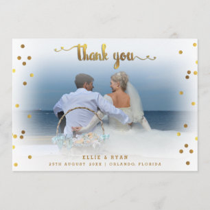 Romantic Gold Confetti Thank You Wedding Photo Card