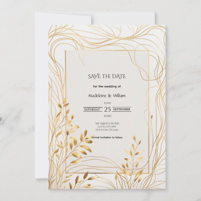 Romantic Gold & Eucalyptus Wedding  Save The Date (Front)