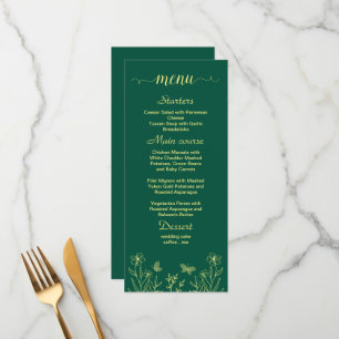 Romantic gold flower emerald green wedding menu