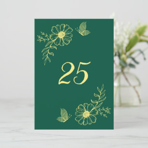 Romantic gold flower emerald table table number