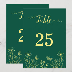 Romantic gold flower emerald table table number