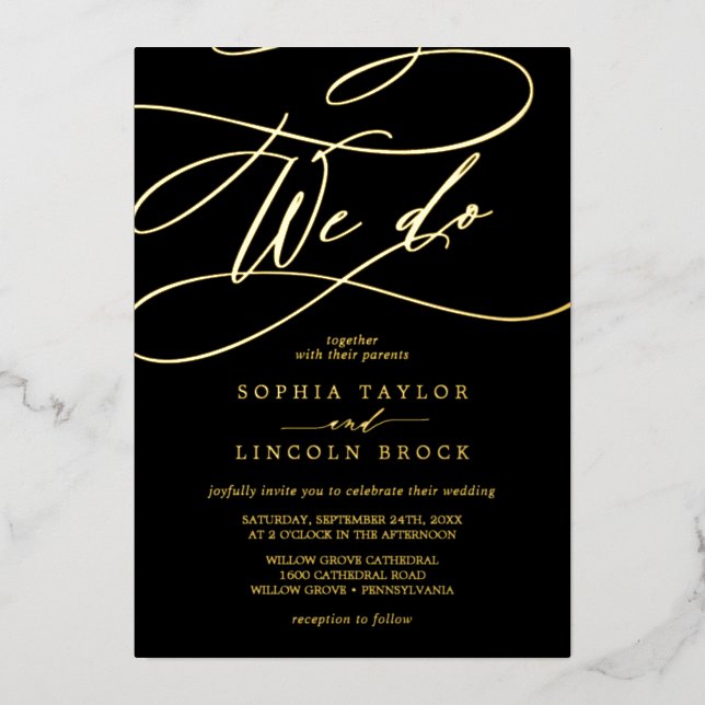 Romantic Gold Foil | Black Flourish We Do Wedding (Front)