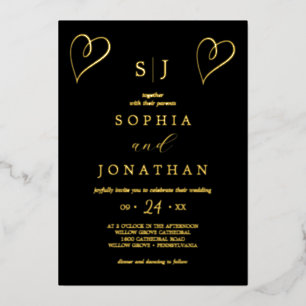 Romantic Gold Foil Black Monogram Wedding