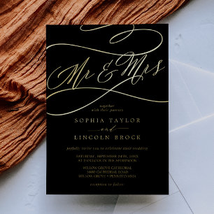 Romantic Gold Foil   Black Mr & Mrs Wedding