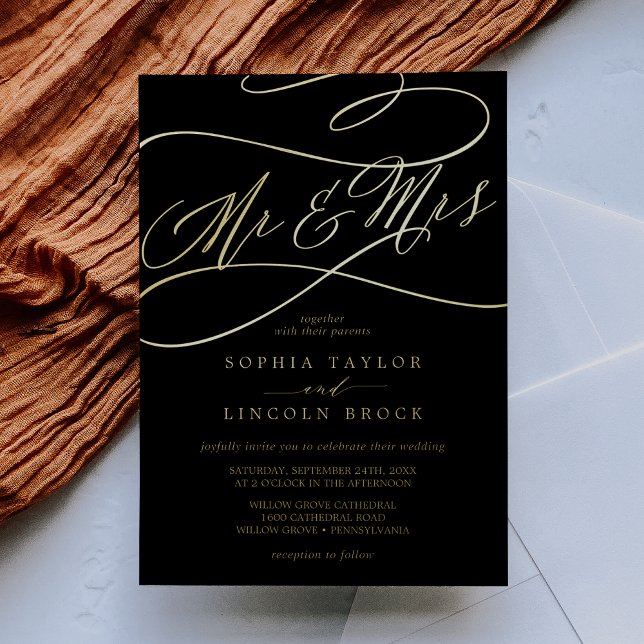 Romantic Gold Foil | Black Mr & Mrs Wedding (Creator Uploaded)