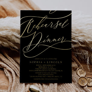 Romantic Gold Foil Black Rehearsal Dinner