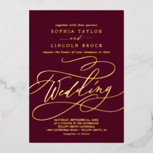Romantic Gold Foil   Burgundy Flourish Wedding