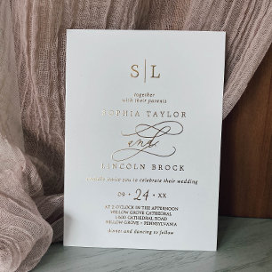 Romantic Gold Foil Calligraphy Monogram Wedding