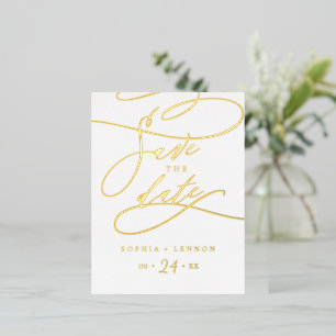 Romantic Gold Foil Calligraphy Save the Date Invitation Postcard
