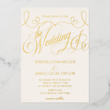 Romantic Gold Foil Flourish Calligraphy Wedding