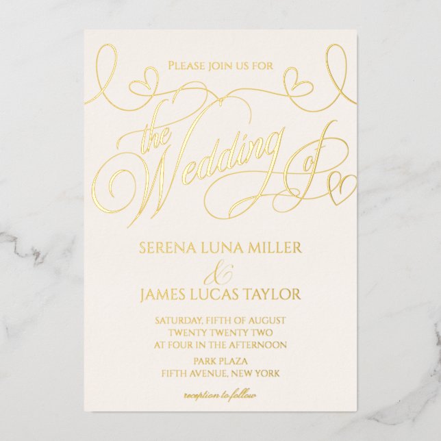 Romantic Gold Foil Flourish Calligraphy Wedding (Front)