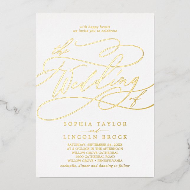 Romantic Gold Foil Flourish The Wedding Of (Front)