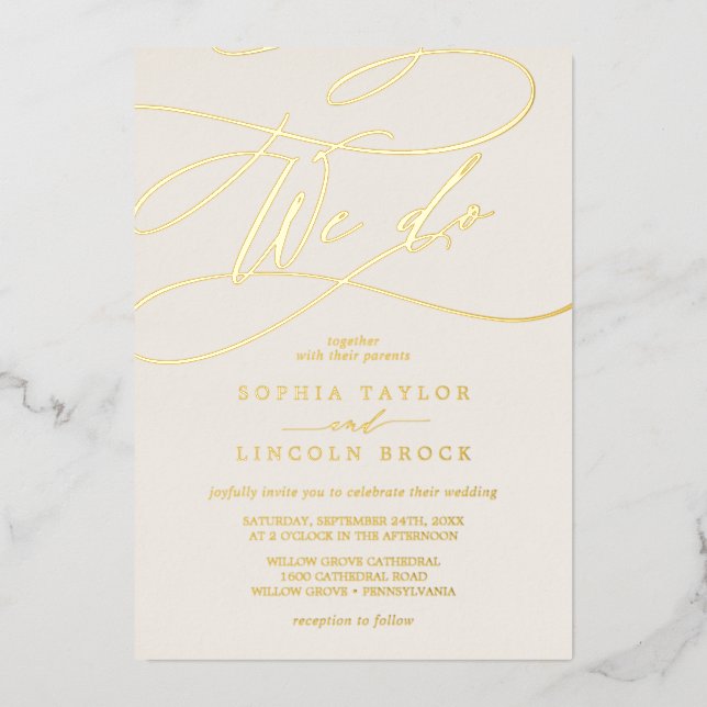 Romantic Gold Foil | Ivory Flourish We Do Wedding (Front)
