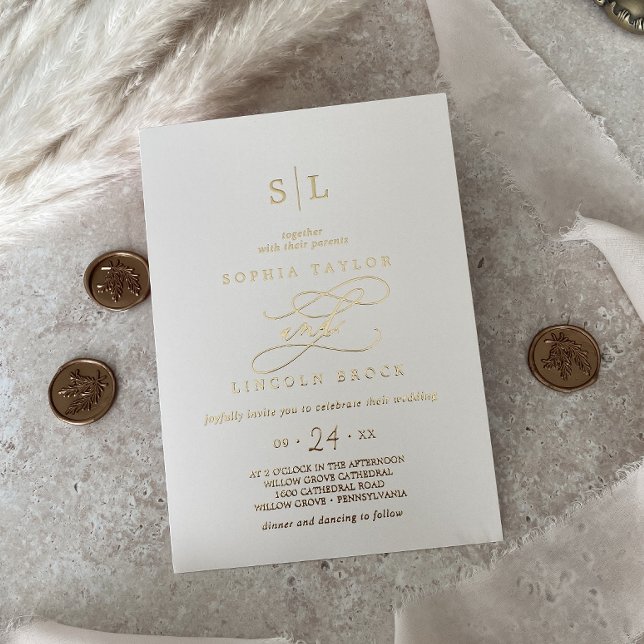 Romantic Gold Foil | Ivory Monogram Wedding (Creator Uploaded)