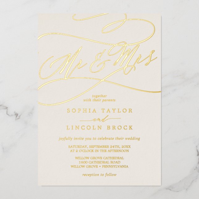 Romantic Gold Foil | Ivory Mr & Mrs Wedding (Front)