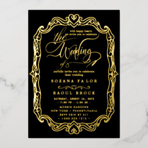 Romantic Gold Foil Navy Blue Frame Wedding
