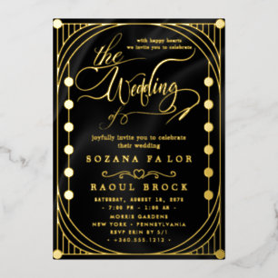 Romantic Gold Foil Navy Blue Frame Wedding