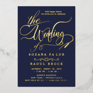 Romantic Gold Foil Navy Blue Frame Wedding