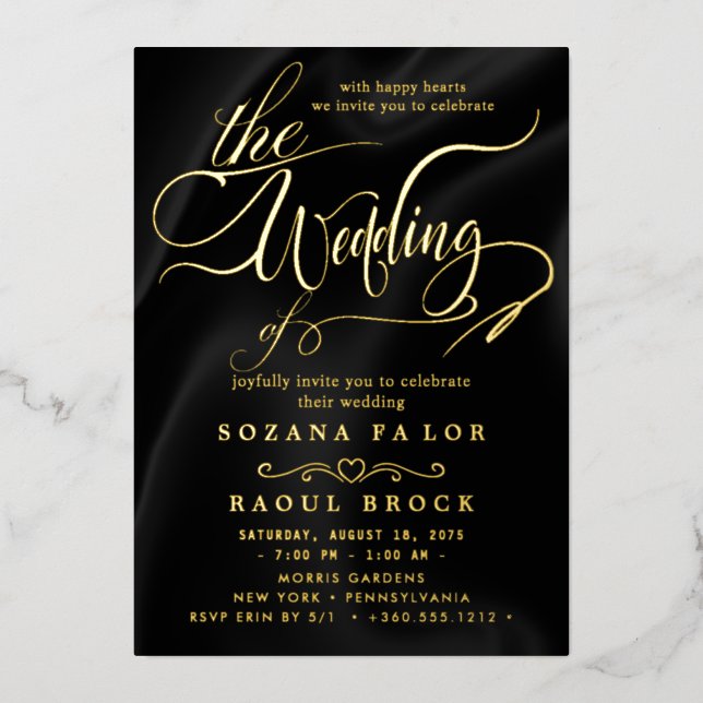 Romantic Gold Foil | Navy Blue Frame Wedding (Front)