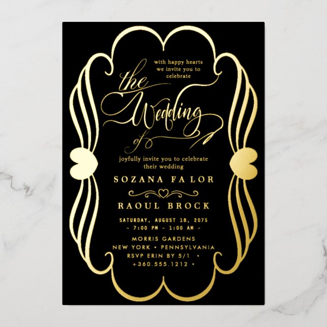 Romantic Gold Foil | Navy Blue Frame Wedding (Front)