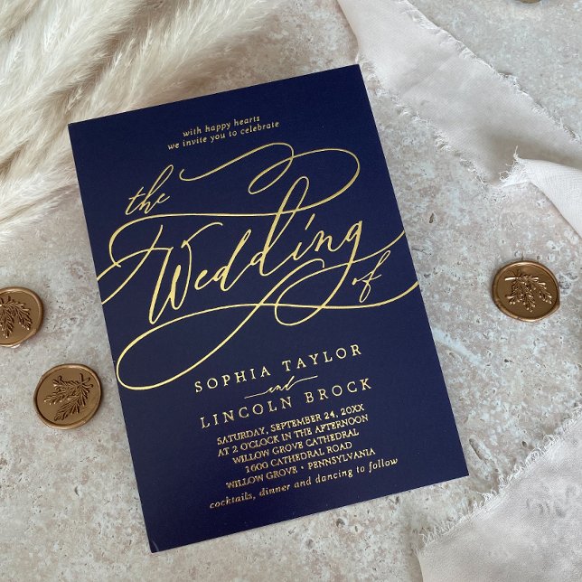 Romantic Gold Foil | Navy Flourish The Wedding Of (Creator Uploaded)