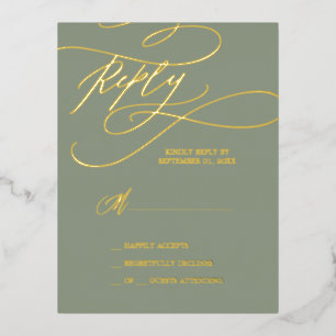 Romantic Gold Foil Sage Green Simple RSVP Card