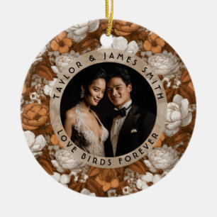 Romantic Gold Gardenias Aesthetic Rustic Wedding Ceramic Ornament