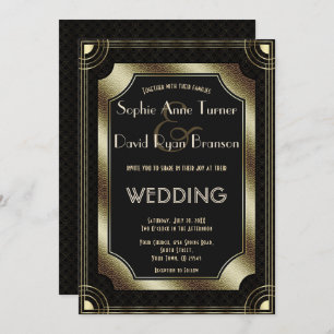 Romantic Gold Great Gatsby Art Deco 20s Wedding Invitation