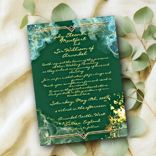 Romantic Gold Green Marble Fantasy2 Wedding Invitation
