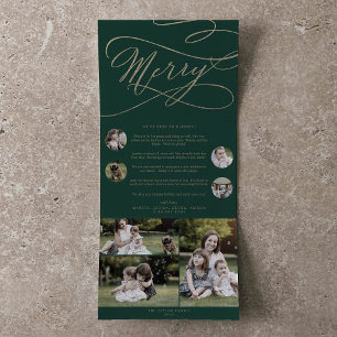 Romantic Gold Green Merry Christmas Multi Photo Tri-Fold Holiday Card