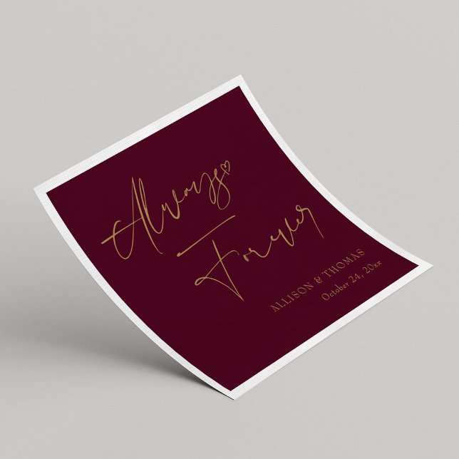 Romantic Gold Hand Lettered On Burgundy wedding Napkin (Romantic Gold Hand Lettered On Burgundy wedding Napkins)