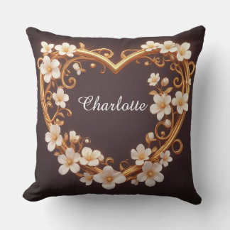 🌸 Romantic Gold Heart Floral Elegant Wedding Cushion