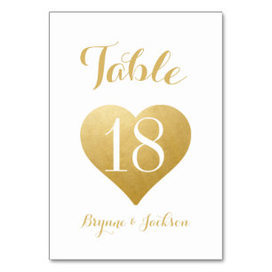 Romantic Gold Heart Wedding Table Number