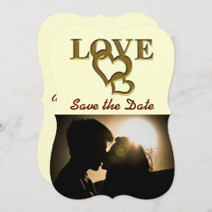 Romantic Gold Interlocking Hearts, Photo, Red Rose Invitation