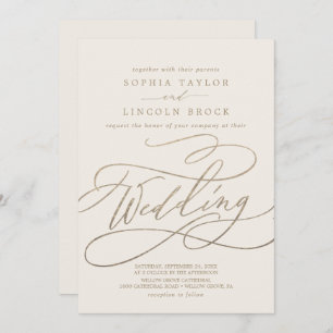 Romantic Gold   Ivory Details on Back Wedding Invitation