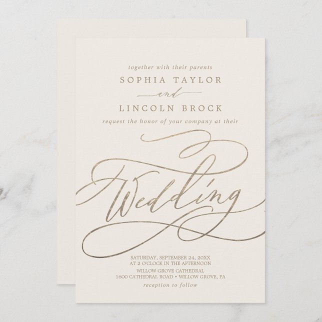 Romantic Gold | Ivory Details on Back Wedding Invitation (Front/Back)