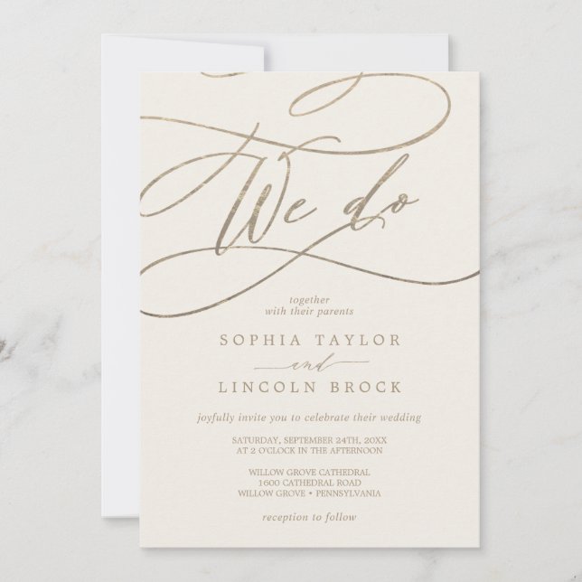 Romantic Gold | Ivory Flourish We Do Wedding Invitation (Front)