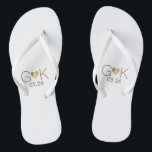 romantic gold love hearts with initials wedding thongs<br><div class="desc">For a married couple party,  a romantic design of a graphic faux golden heart with their initials...  to bring comfort and ease to all your wedding planning events...   perfect to wear after the wedding</div>