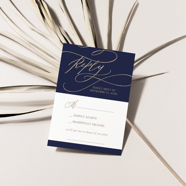 Romantic Gold Navy Printable Request RSVP Card (Creator Uploaded)