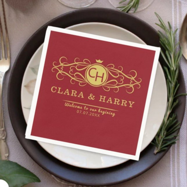 Romantic gold red elegant calligraphy wedding  napkin (Creator Uploaded)