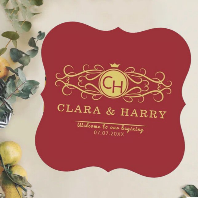 Romantic gold red elegant calligraphy wedding  paper coaster (Creator Uploaded)