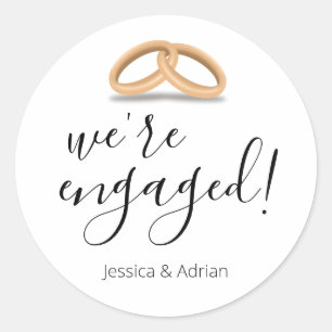 Romantic Gold Rings We're Engaged Classic Round Sticker