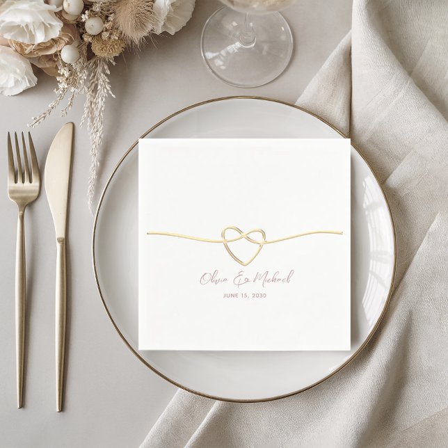 Romantic Gold Rope Heart Wedding Napkin (Creator Uploaded)