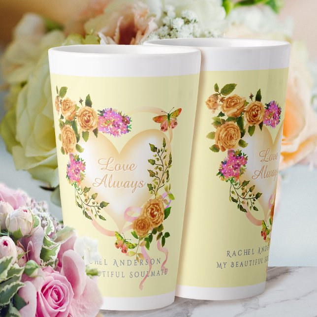Romantic Gold Rose Love Always Beige Latte Mug (Elegant Love Always Gold Rose Mug.)