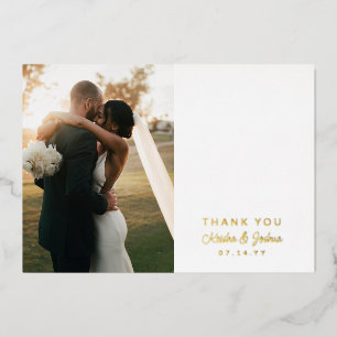 Romantic Gold Script Wedding Photo Thank You