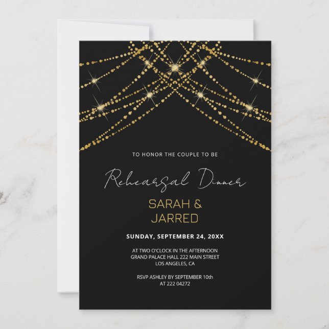 Romantic Gold String Rehearsal Invitation (Front)